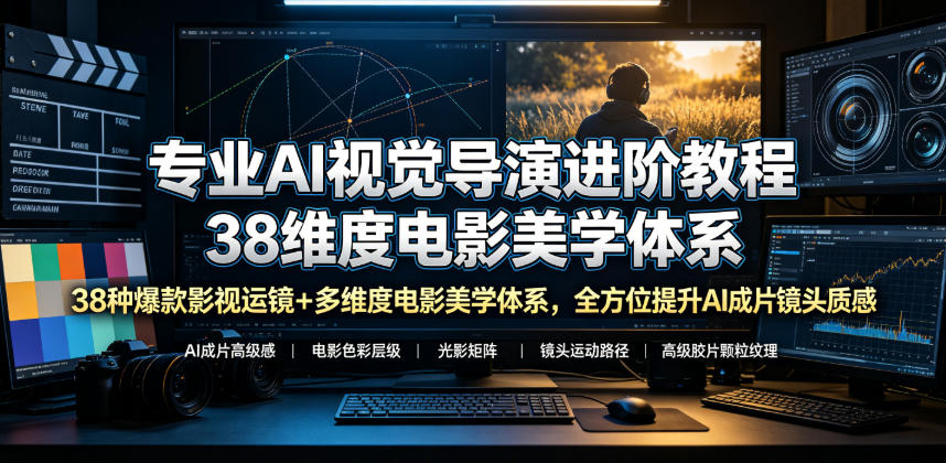 专业AI视觉导演进阶教程，38种爆款影视运镜+多维度电影美学体系，全方位提升AI成片高级感与镜头质感-青虫资源网