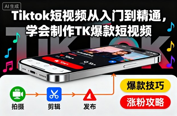 Tiktok短视频从入门到精通，学会制作TK爆款短视频-快名资源网