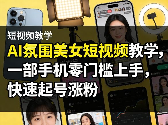 AI氛围美女短视频教学，一部手机零门槛上手，快速起号涨粉-快名资源网