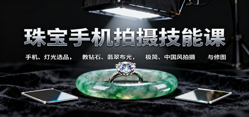 珠宝手机拍摄技能课:手机、 灯光选品，教钻石、翡翠布光，极简、中国风拍摄与修图-快名资源网