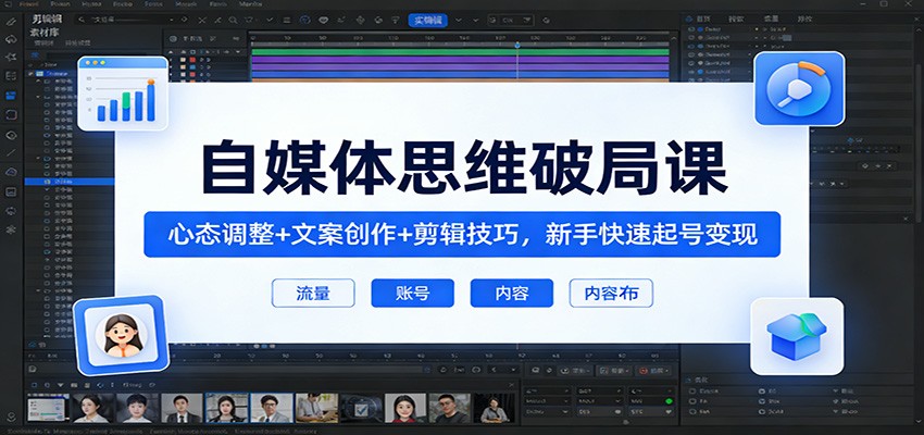 自媒体思维破局课：心态调整+文案创作+剪辑技巧，新手快速起号变现-快名资源网