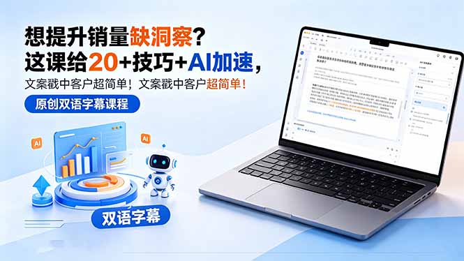 想提升销量缺洞察？这课给 20 + 技巧 + AI 加速，文案戳中客户超简单！【原创双语字幕】-青虫资源网