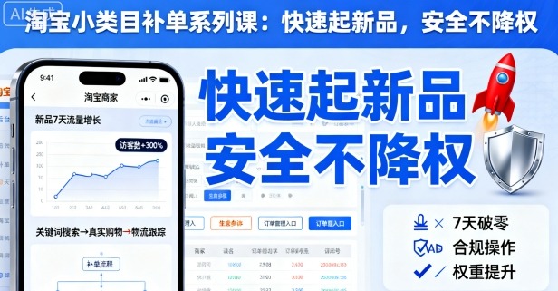 淘宝小类目补单系列课，快速起新品，安全不降权-快名资源网