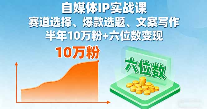 自媒体IP实战课，赛道选择、爆款选题、文案写作，半年10万粉+六位数变现-快名资源网