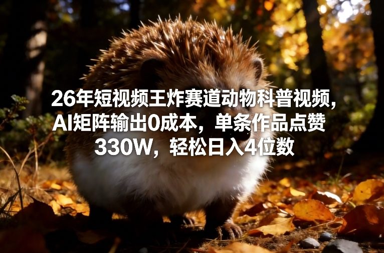 26年短视频王炸赛道动物科普视频，AI矩阵输出0成本，单条作品点赞330W，轻松日入4位数-快名资源网