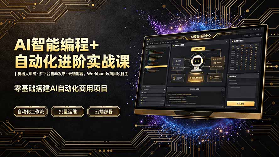 AI智能编程+自动化进阶实战课｜机器人训练·多平台自动发布·云端部署，Workbuddy商用项目全流程教学-青虫资源网