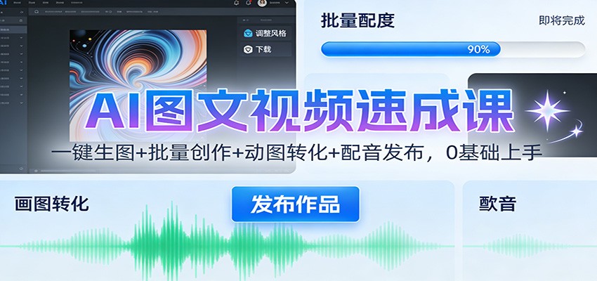 AI图文视频速成课：一键生图+批量创作+动图转化+配音发布，0基础上手-快名资源网