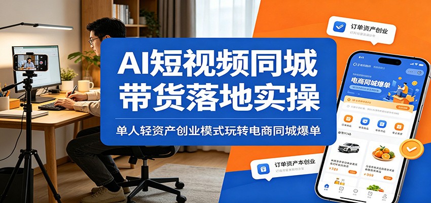 AI短视频同城带货落地实操：单人轻资产创业模式玩转电商同城爆单-青虫资源网