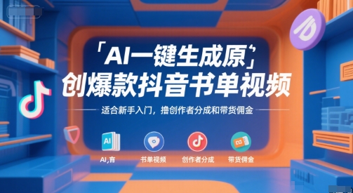 AI一键生成原创爆款抖音书单视频，适合新手入门，撸创作者分成和带货佣金【揭秘】-快名资源网