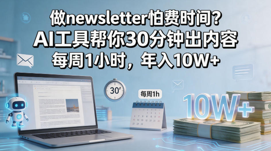 做newsletter怕费时间？AI工具帮你30分钟出内容，每周1小时，年入10W+！【原创双语字幕】-快名资源网