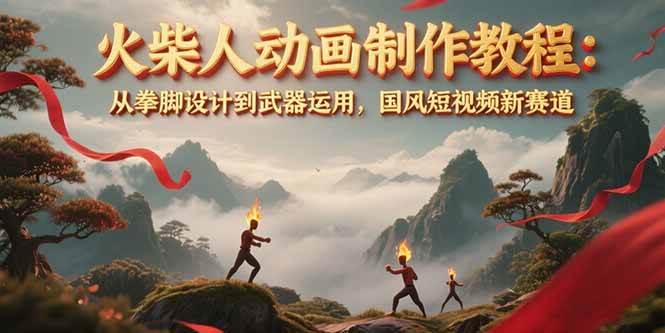 火柴人动画制作教程：从拳脚设计到武器运用，国风短视频新赛道-快名资源网