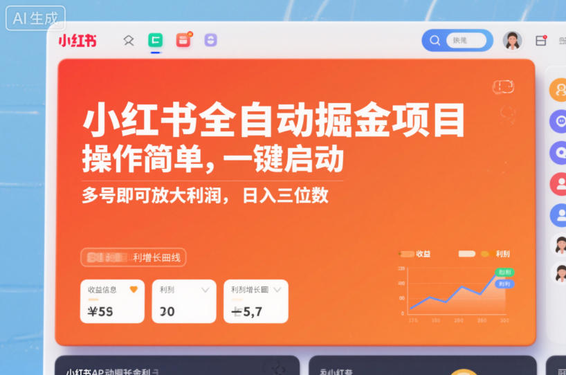 小红书全自动掘金项目，操作简单，一键启动，多号即可放大利润，日入三位数【揭秘】-快名资源网