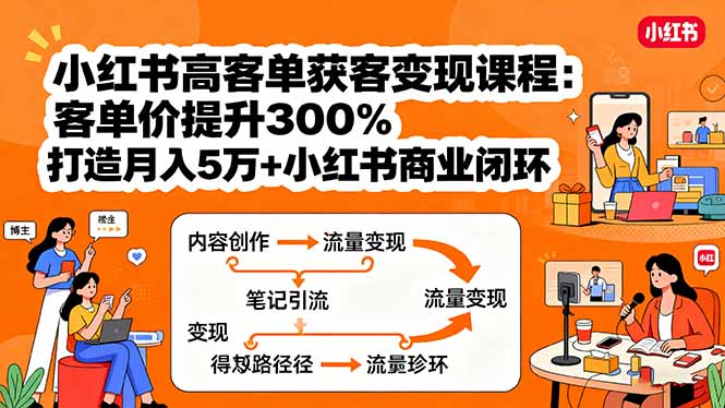 小红书高客单获客变现课程：客单价提升300%，打造月入10万+小红书商业闭环-快名资源网