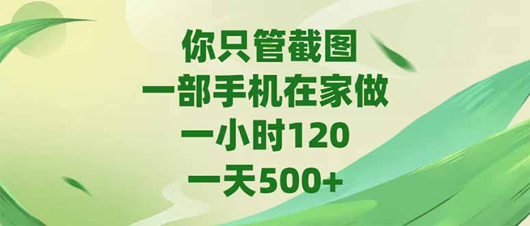 你只管截图，一部手机在家做，一小时120，-天500+-快名资源网