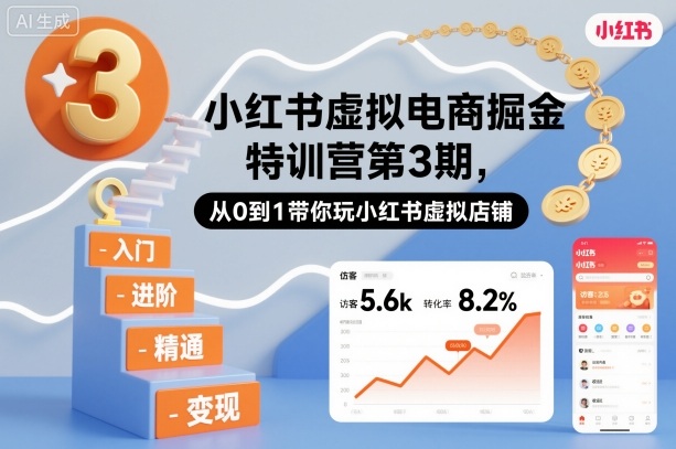 小红书虚拟电商掘金特训营第3期，从0到1带你玩小红书虚拟店铺-快名资源网