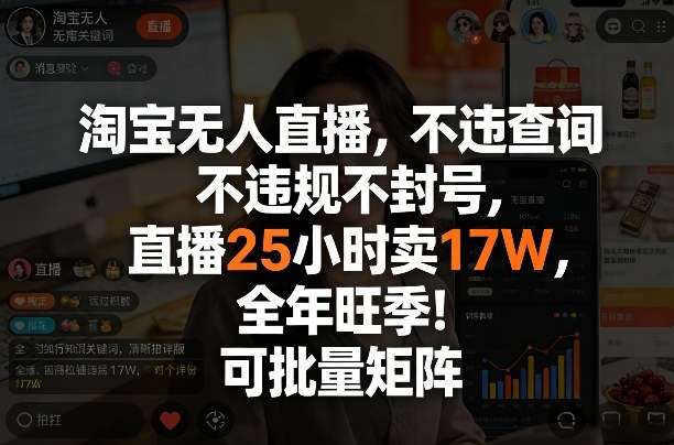 淘宝无人直播，不违规不封号，直播25小时卖17W，全年旺季！可批量矩阵【揭秘】-快名资源网