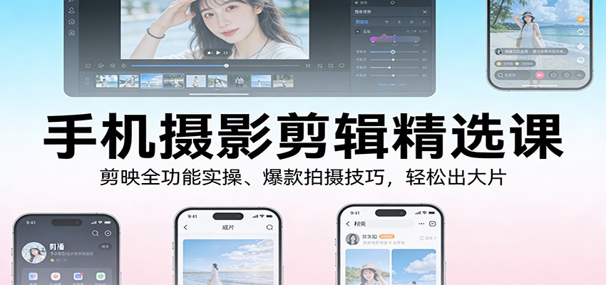 手机摄影剪辑精选课：剪映全功能实操、爆款拍摄技巧，轻松出大片-快名资源网