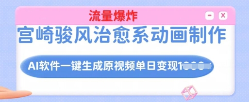 宫崎骏风治愈系动画制作，AI软件一键生成原创视频流量爆炸，单日变现多张，详细实操流程-快名资源网