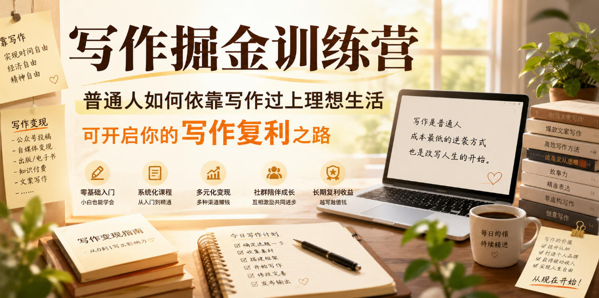 写作掘金训练营，普通人如何依靠写作过上理想生活，可开启你的写作复利之路(更新6月)-快名资源网