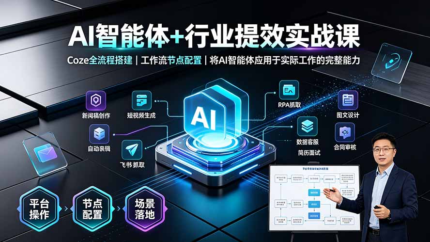 AI智能体+行业提效实战课·Coze全流程搭建｜工作流节点配置｜将AI智能体应用于实际工作的完整能力-青虫资源网
