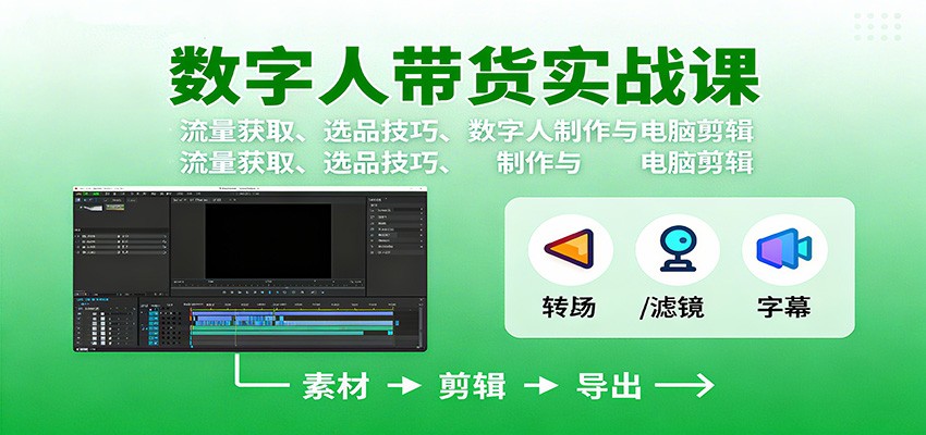 数字人变现实战课：流量获取、选品技巧、数字人制作与电脑剪辑-快名资源网