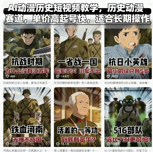 AI动漫历史短视频教学，历史动漫赛道，单价高起号快，适合长期操作-青虫资源网