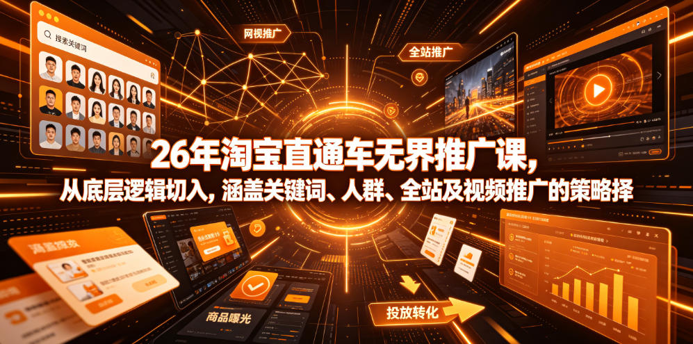 26年淘宝直通车无界推广课，从底层逻辑切入，涵盖关键词、人群、全站及视频推广的策略选择-青虫资源网