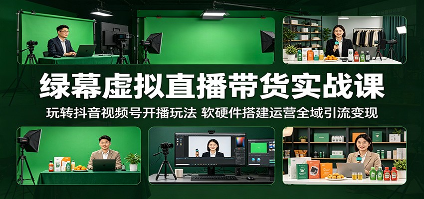 绿幕虚拟直播带货实战课：玩转抖音视频号开播玩法，软硬件搭建运营全域引流变现-快名资源网