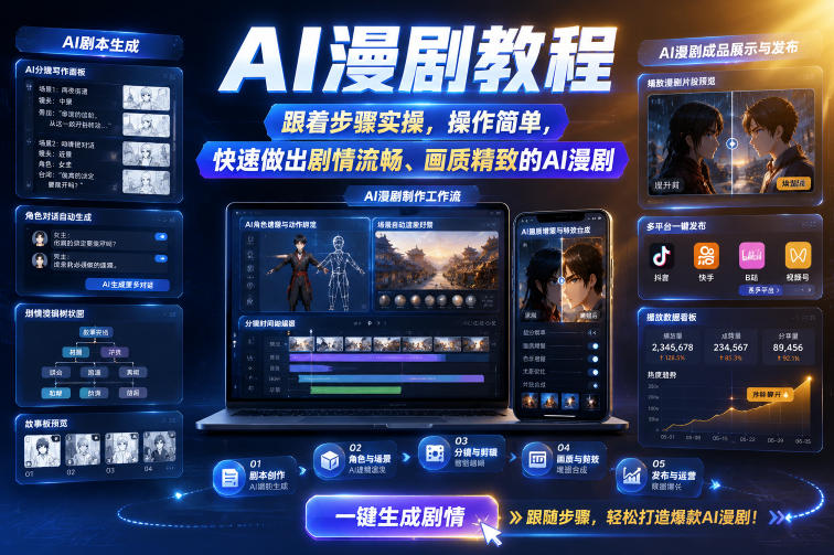 AI漫剧教程，跟着步骤实操，操作简单，快速做出剧情流畅、画质精致的AI漫剧-快名资源网