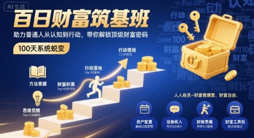 百日财富筑基班，助力普通人从认知到行动，带你解锁顶级财富密码-快名资源网