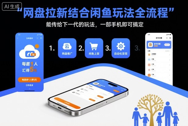 网盘拉新结合闲鱼玩法全流程，能传给下一代的玩法，一部手机即可搞定(附入口渠道以及实操教程)-快名资源网