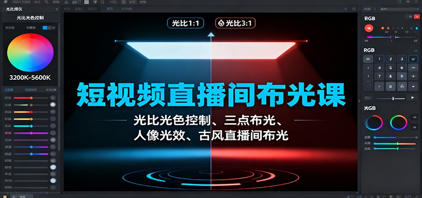 短视频直播间布光课：光比光色控制、三点布光、人像光效、古风直播间布光-快名资源网