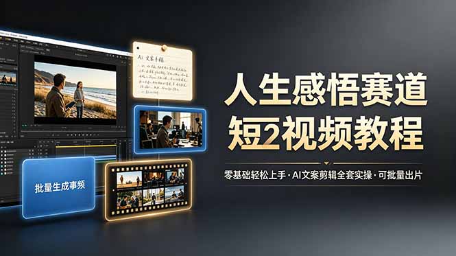 人生感悟赛道短视频教程，零基础轻松上手，AI文案剪辑全套实操可批量出片-青虫资源网