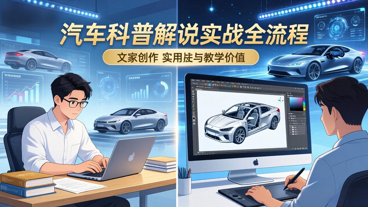 抖音汽车科普解说实战：文案+动画+画面处理+去水印全流程，打造专业汽车科普视频-快名资源网
