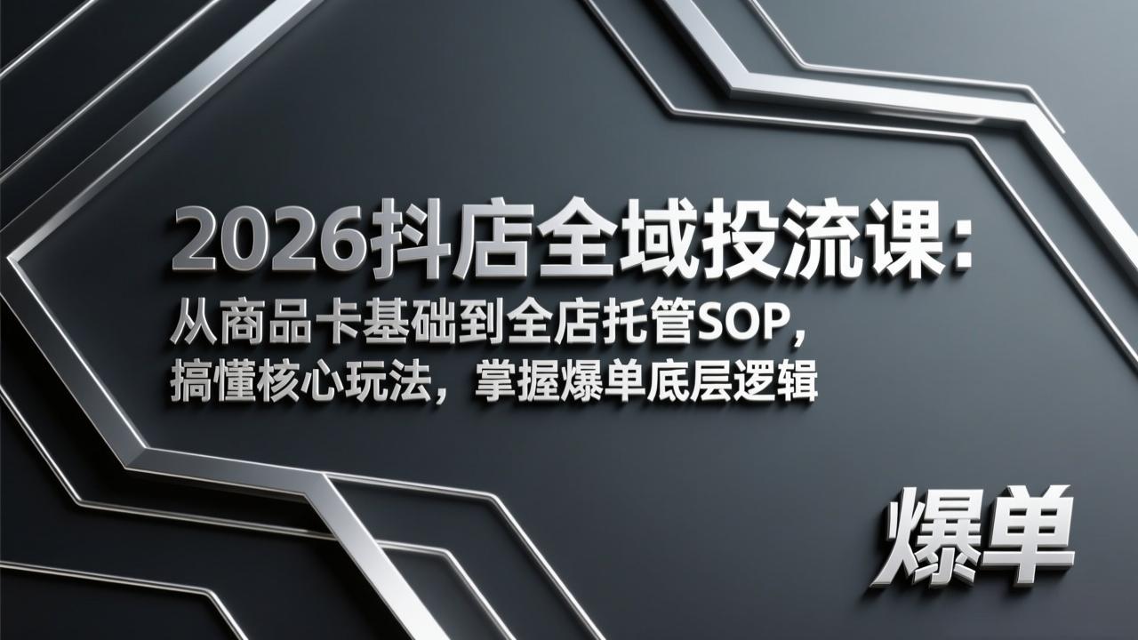 2026抖店全域投流课：从商品卡基础到全店托管SOP，搞懂核心玩法，掌握爆单底层逻辑-快名资源网