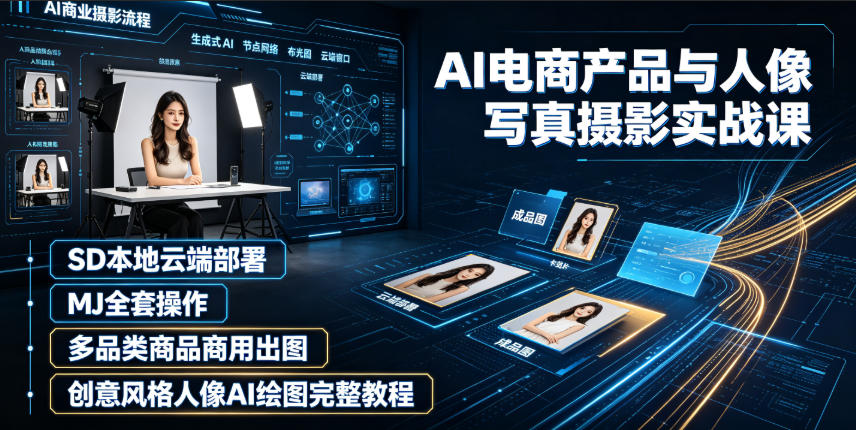AI电商产品与人像写真摄影实战课｜SD本地云端部署、MJ全套操作、多品类商品商用出图、创意风格人像AI绘图完整教程-青虫资源网