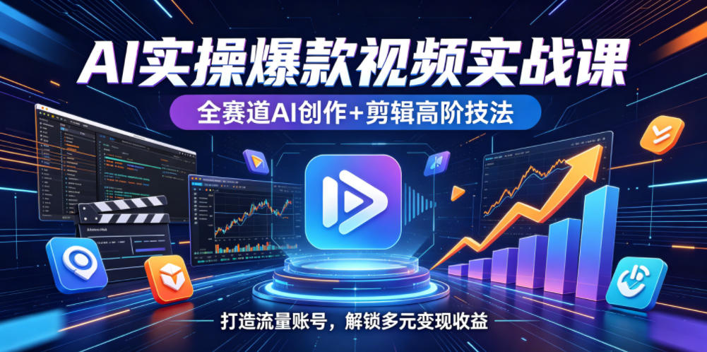 AI实操爆款视频实战课，全赛道AI创作+剪辑高阶技法，打造流量账号，解锁多元变现收益-青虫资源网
