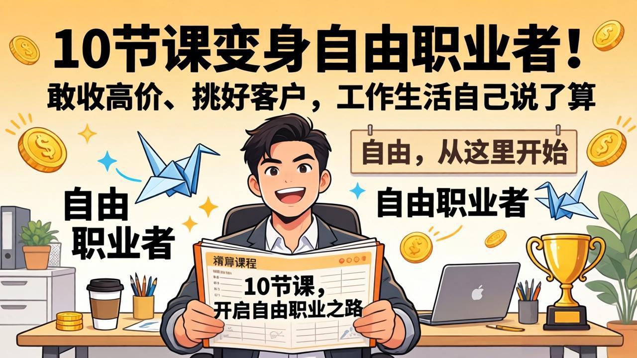 10 节课变身自由职业者！敢收高价、挑好客户，工作生活自己说了算-快名资源网