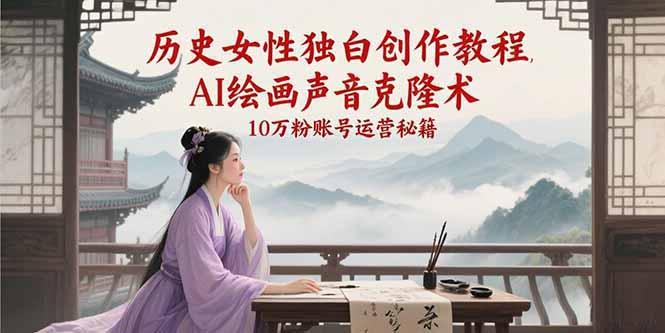 历史女性独白创作教程，AI绘画声音克隆术，10万粉账号运营秘籍-快名资源网