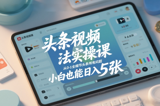 头条视频玩法实操课，从0-1全细节头条所有问题，小白也能日入5张-快名资源网