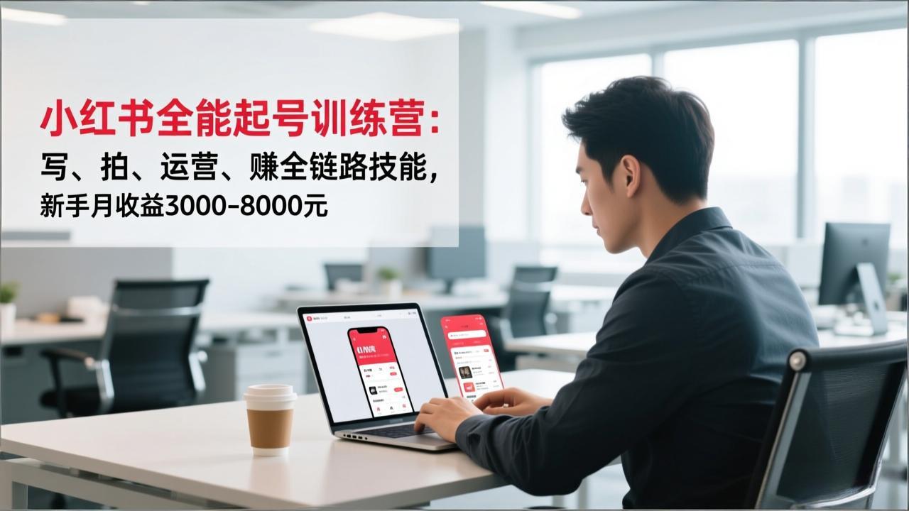 小红书全能起号训练营：写、拍、运营、赚全链路技能，新手月收益3000-8000元-快名资源网