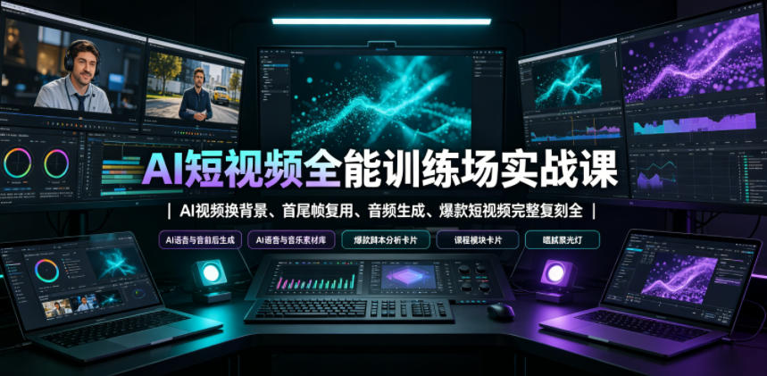 AI短视频全能训练场实战课｜AI视频换背景、首尾帧复用、音频生成、爆款短视频完整复刻全套实操教学-青虫资源网