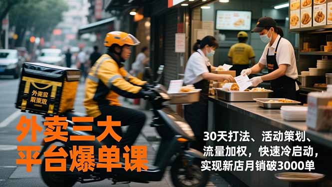 外卖三大平台爆单课，30天打法、活动策划、流量加权，快速冷启动，实现新店月销破3000单-快名资源网