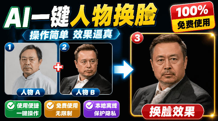 纯离线本地运行！AI一键人物lian部替换软件，支持图片换lian，效果逼真，最便捷换lian工具FaceSwap-快名资源网