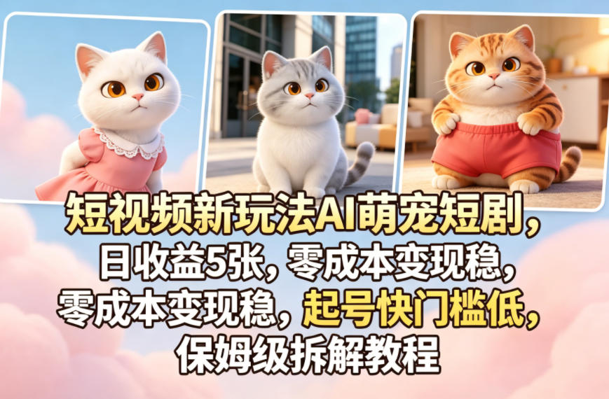 短视频新玩法AI萌宠短剧，日收益5张，零成本变现稳，起号快门槛低，保姆级拆解教程-快名资源网