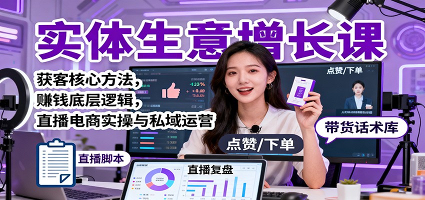 实体生意增长课：获客核心方法，赚钱底层逻辑，直播电商实操与私域运营-快名资源网