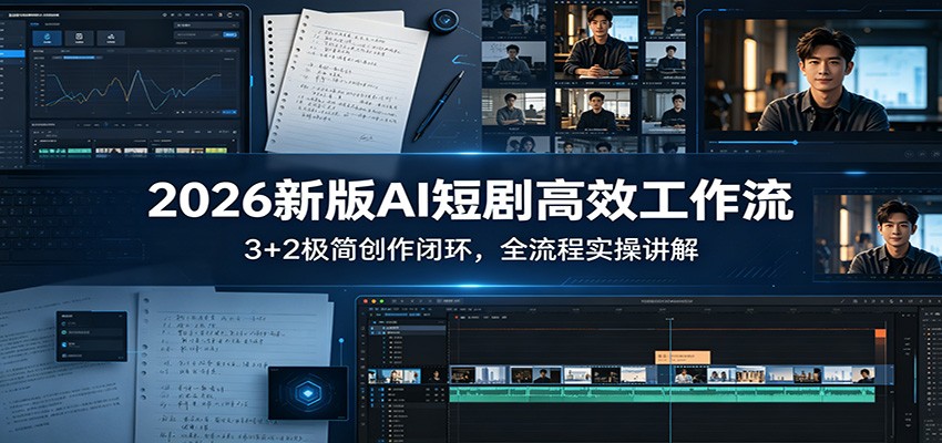 2026新版AI短剧高效工作流：3+2极简创作闭环，全流程实操讲解-青虫资源网