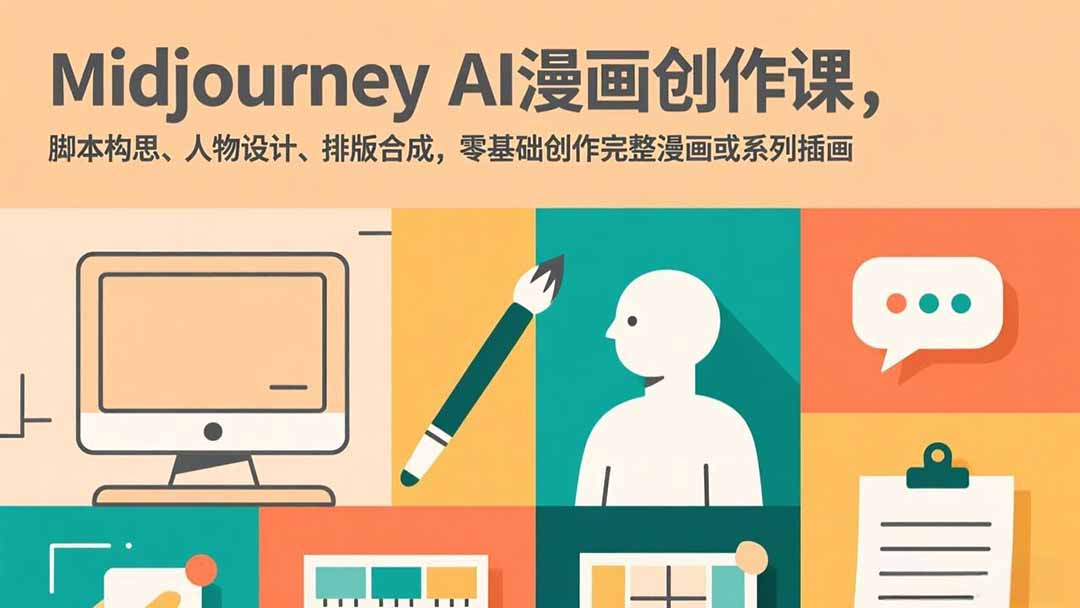 Midjourney AI漫画创作课，脚本构思、人物设计、排版合成，零基础创作完整漫画或系列插画-快名资源网