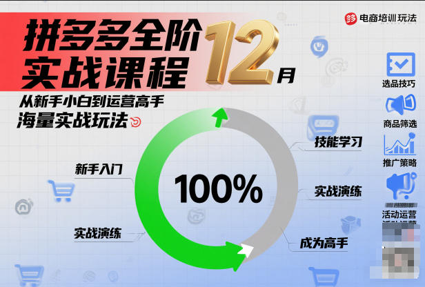 拼多多全阶实战课程12月，从新手小白到运营高手，海量实战玩法-快名资源网