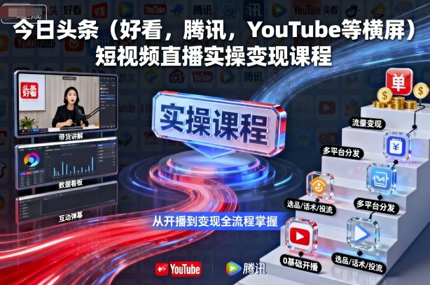 今日头条(好看，腾讯，YouTube等横屏)短视频直播实操变现课程-快名资源网